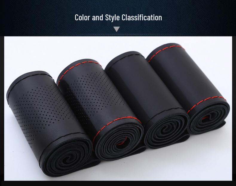 Universal Genuine Leather Steering Wheel Cover, Hand-Stitched, Breathable, All-Season, Fits All Vehicles