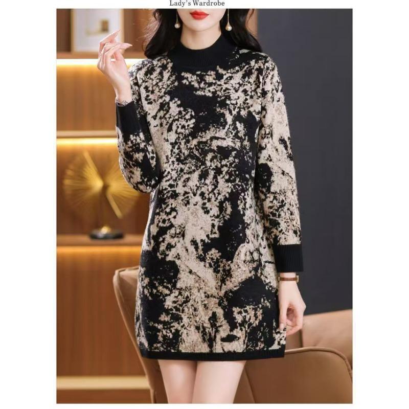 Knitted Autumn and Winter Middle-aged Elderly Sweater Dress Temperament Bottoming Western Style Long Dress