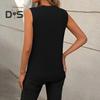 Summer Women Vest Loose Fit Sleeveless Round Neck Tank Tops Solid Color Line Details Breathable Vest