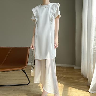 Womens Summer Latest Trendy T-shirt Skirt Mesh Skirt Temperament Versatile Long Skirt