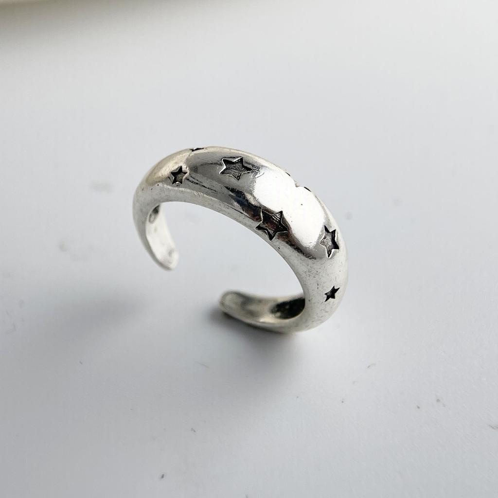 925 Silver Rings for Women Couple Minimalist Handmade Simple Retro Big Star Ring Fine Jewelry Gift Prevent Allergy