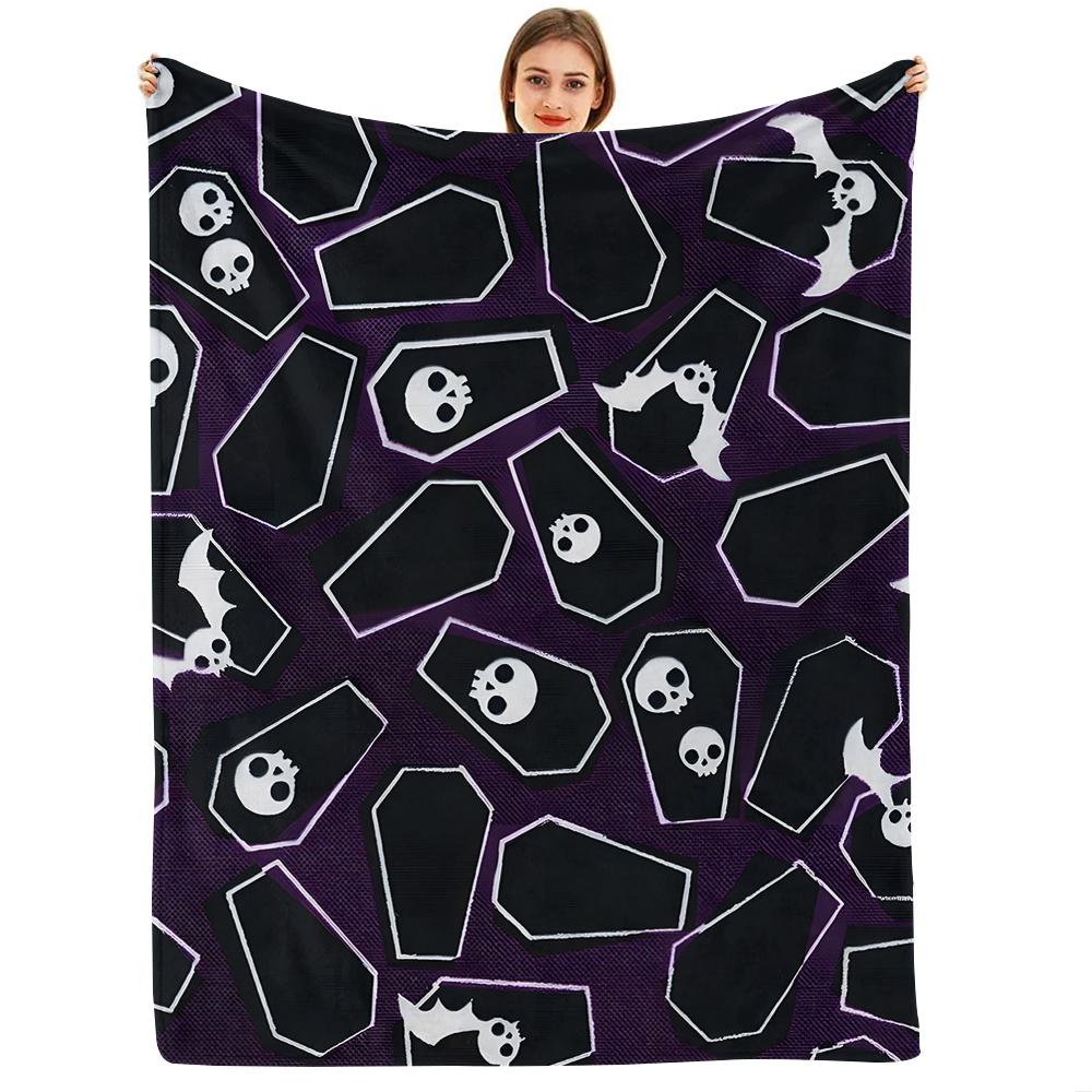 Purple Black Line Rose Motif Soft Flannel Blanket Breathable Warm Throw for Office Car Sofa Kids Room Birthday Xmas Gift