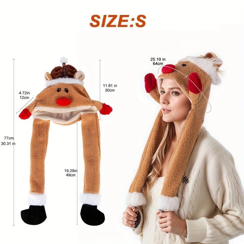 Christmas Elk Airbag Cap Plush Warm Holiday Party Hat Funny Elk Design T with Jumping Ears Polyester Fabric Hats Headdress
