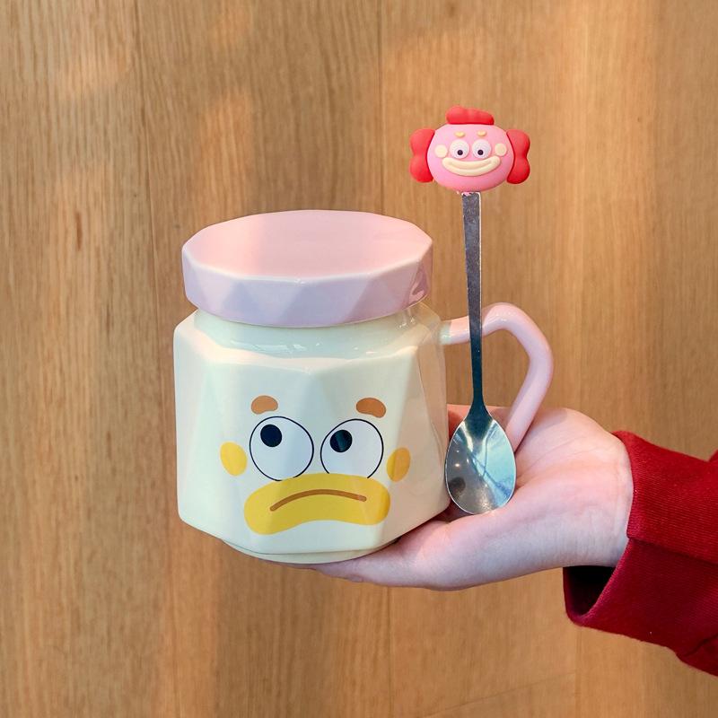 Birthday Gift Cute Clown Ceramic Water Cup Funny Couple Mug with Lid Spoon Office Coffee Milk Cup