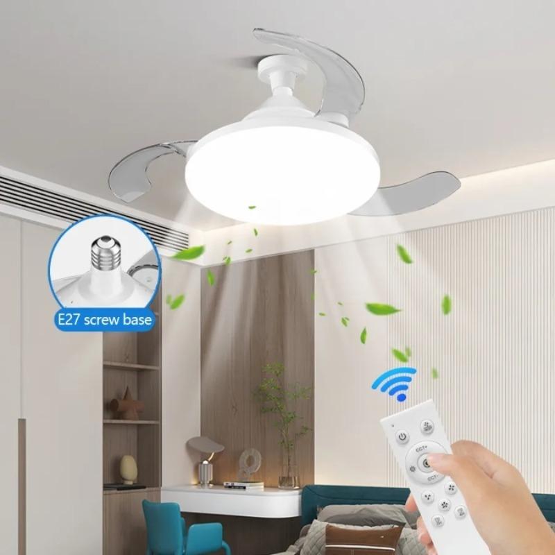 New Ceiling Fan Light Invisible Telescopic Blade Air Circulation Silent Dimming Timed LED Fan Ceiling Lamp Electric Fan Decor