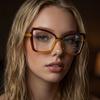 Übergroße Cat-Eye-Brille mit Blaulichtfilter, Farbblock-Rahmen, Modische Brille für Damen, Gegen Augenbelastung & UV-Schutz KJ085