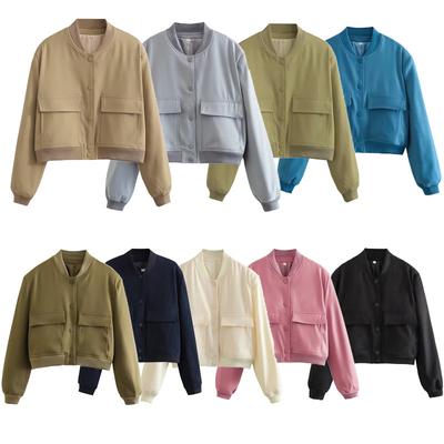 Autumn Women's Casual Short Large Pocket Stand Collar Jacket