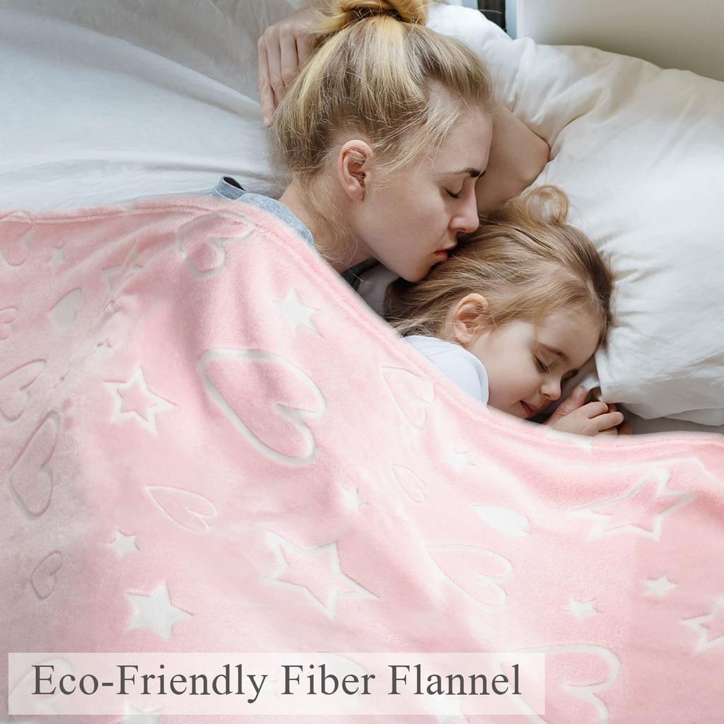 1pc Glow in The Dark Star &Heart Blanket Gifts for 1-10 Year Old Girls&Boys Kids Throw Pink Blanket Soft Flannel Blanket Toys