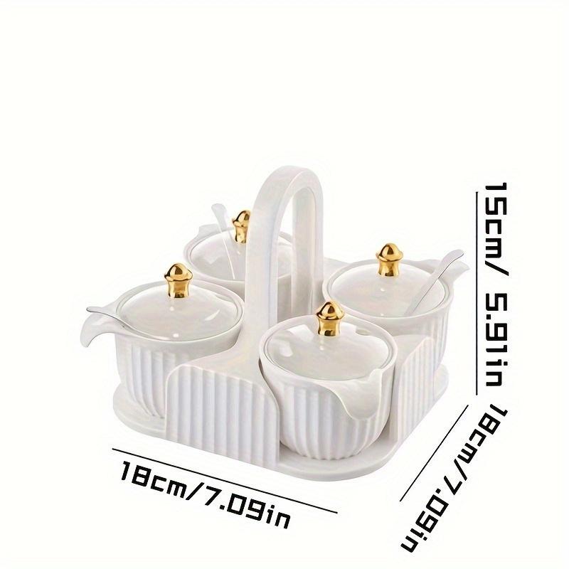 Kreatives 4-Fächer-Gewürzglas-Set für die Küche mit Griff Transparentem Deckel Gewürzbox Gewürzzubehör Küchenzubehör