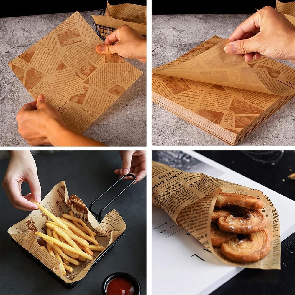 TUDOUZZZ Cooking Sheet Wax Paper 100 Sheets Stylish Wrapping Paper for Fried Basket Flower Bouquet Greaseproof Deli Packaging Sheet Bottom with