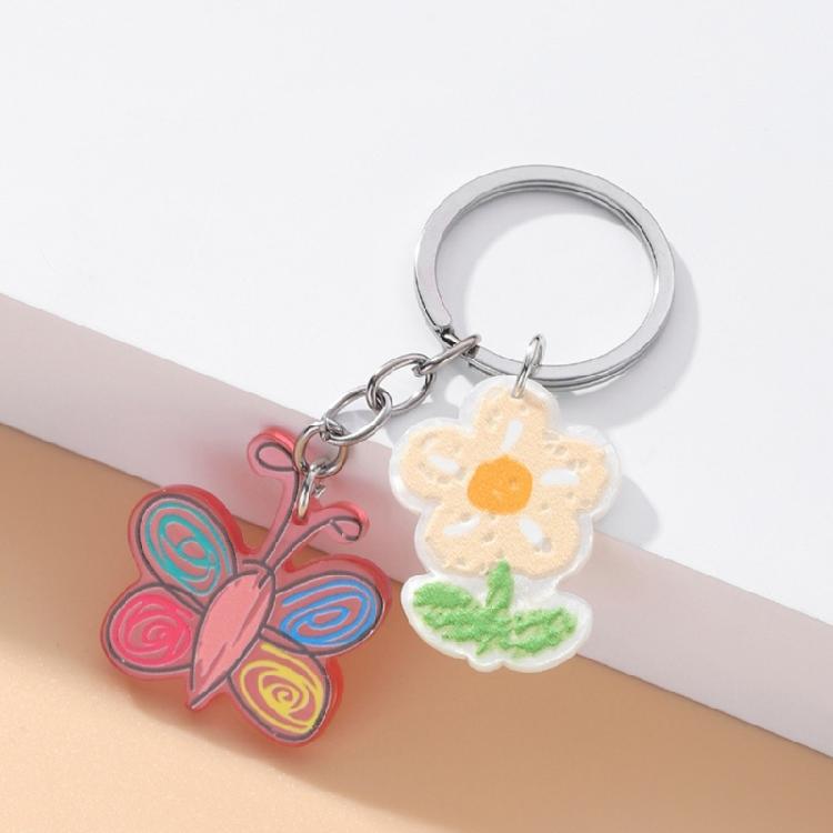 Flower Butterfly Heart Keychains Cartoon Pendant Keyring Handbag Charm Pendant