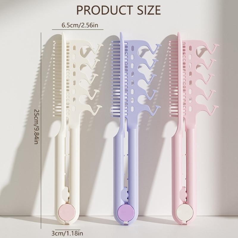 2 In 1 Comb And Styling Tool For Hair V Shaped Edge Hairbrush Manual Operation Lightweight Travel Friendly ABS Plastic