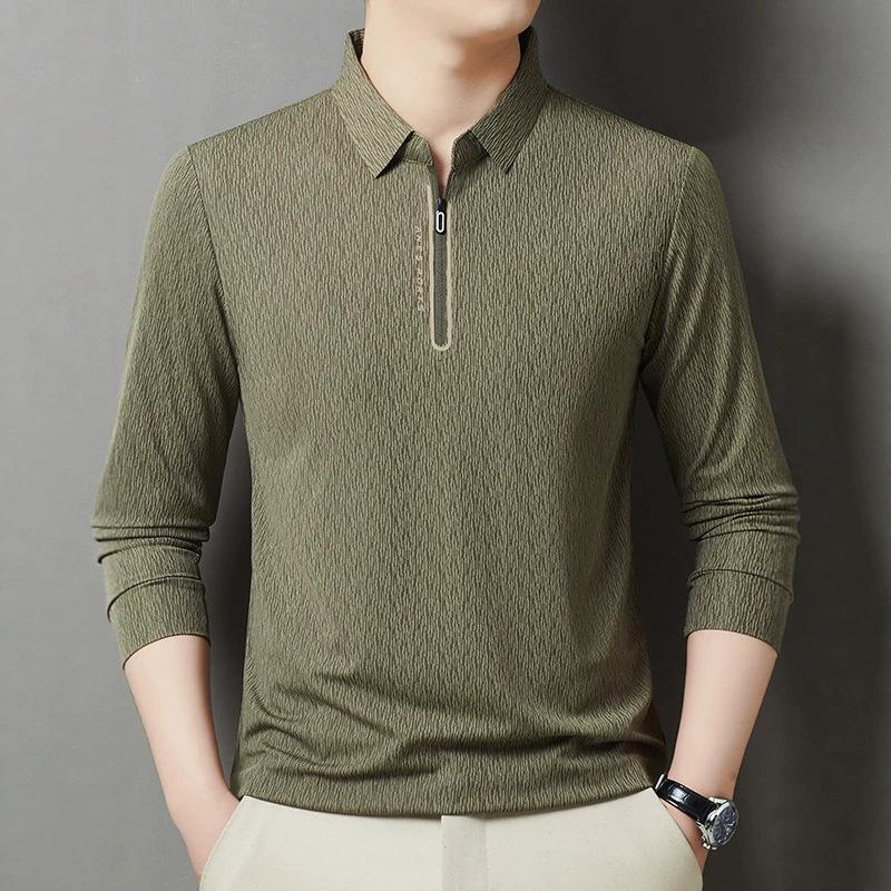 Men'S Long-Sleeved Polo Shirt Lapel T-Shirt Light Luxury Casual Anti-Wrinkle Dry Skin-Friendly Business Breathable Versatile Top