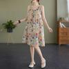 Real Shot Large Size Women's Clothing Summer Loose Suspender A-word Skirt Sleeveless Crew Neck Printed Dress