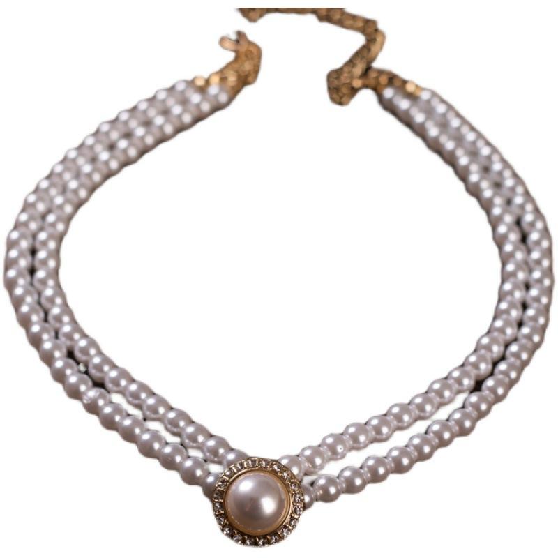 Collana Orecchini Eleganti Perle a Doppio Strato Donna Catene Vintage Classiche Raffinate Per Festa Matrimonio Dama Gioielli Retrò Choker
