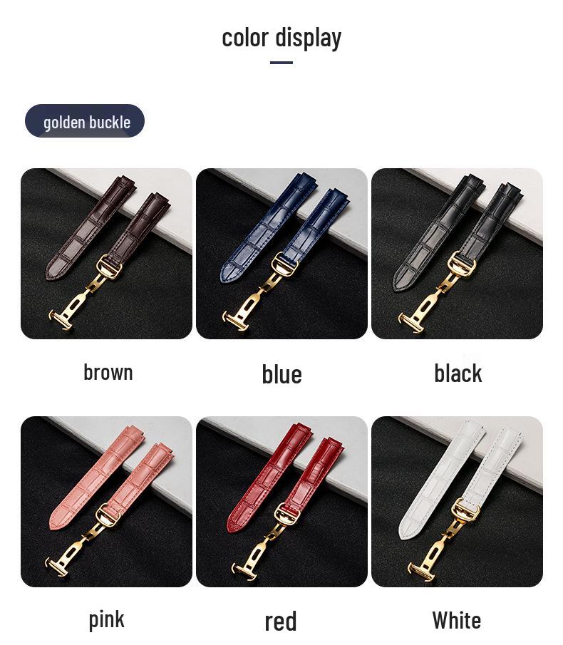 Men's and Women's Genuine Blue Cowhide Leather Strap with Folding Buckle and Unique Balloon Concave-Convex Design