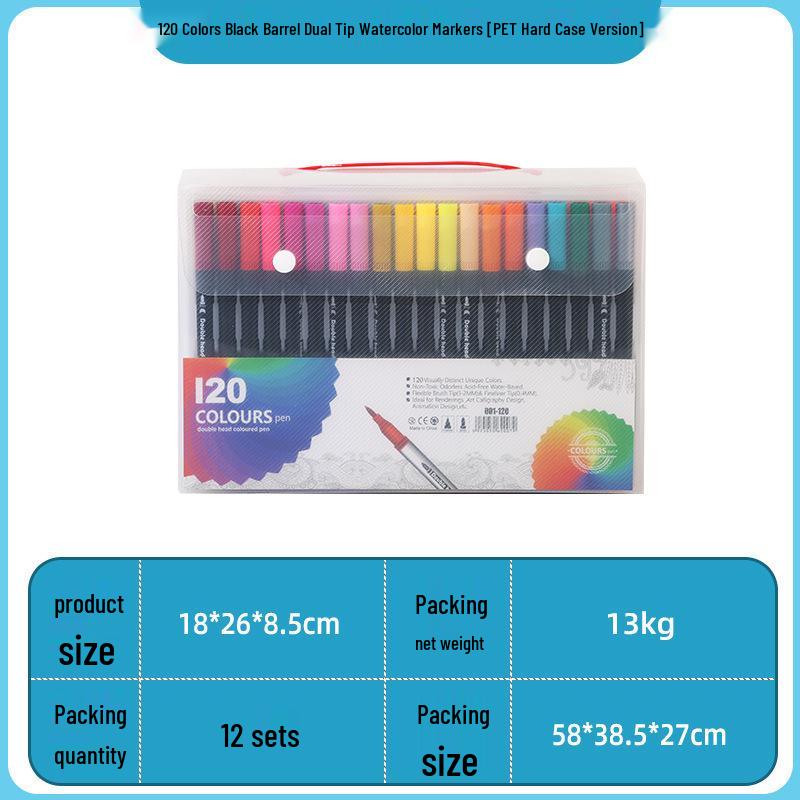 120-Farben Dual-Tip Aquarellstifte auf Wasserbasis für Kinder - PVC-verpackte Fineliner mit weicher Spitze zum Zeichnen & für Anime-Kunst