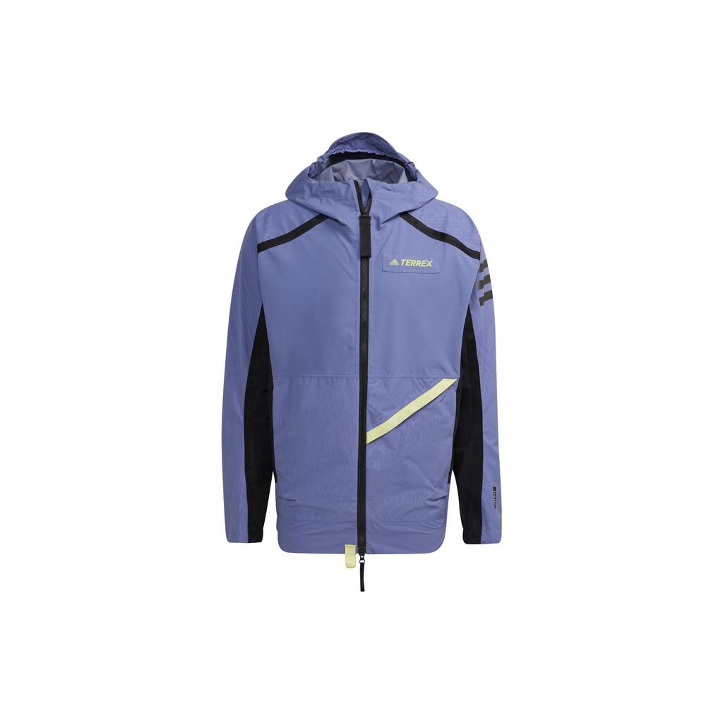 Adidas Color-Block Letter Print Windproof Waterproof Hooded Jacket Men Outerwear Blue GQ3705