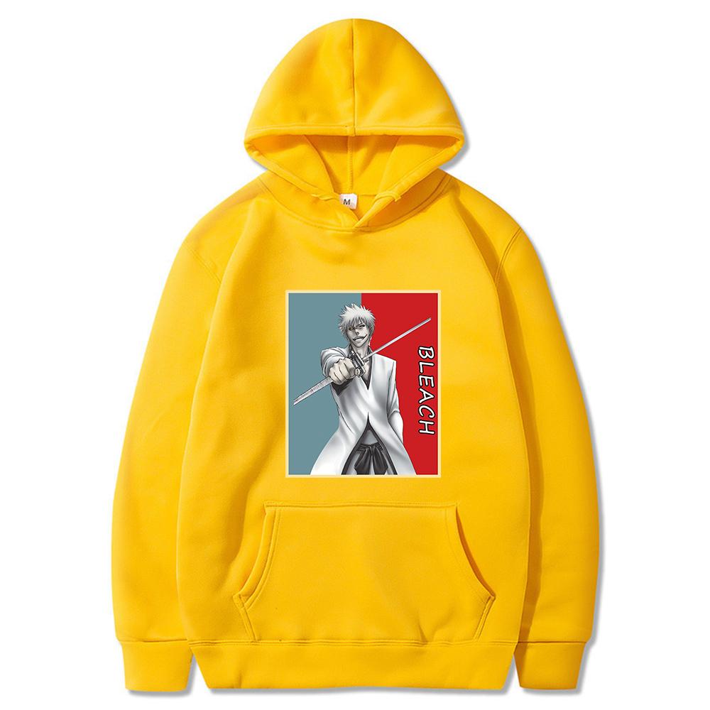 

Bleach Ichigo Смешная аниме-толстовка с капюшоном для мужчин и женщин Повседневная толстовка с длинным рукавом Harajuku Пуловер Индивидуальный костюм Уличная одежда для мужчин 4XL жёлтый