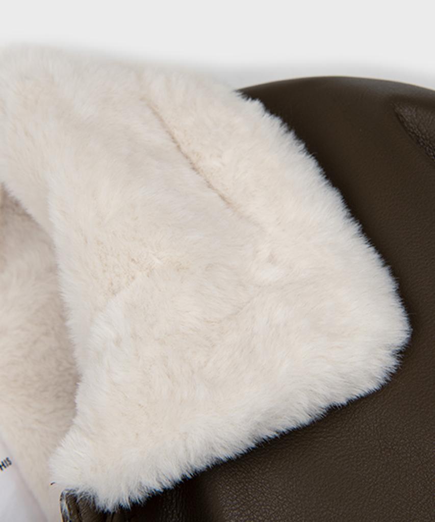 Place Studio Vegan Leather Fur Oversized Shearling Jacket Jumper [Brown]