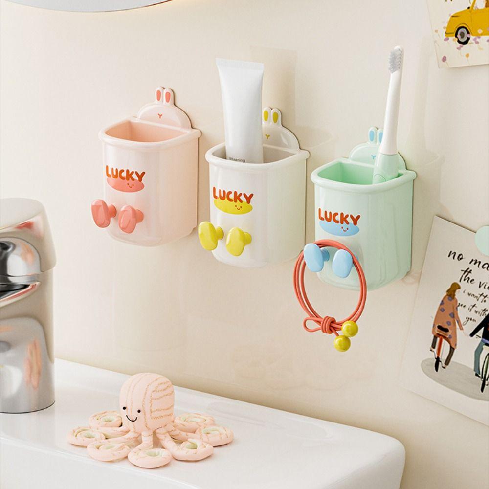 Wall Mounted Toothpaste Storage Rack Cartoon Electric Toothbrush Stand Rack  Bathroom Organizer