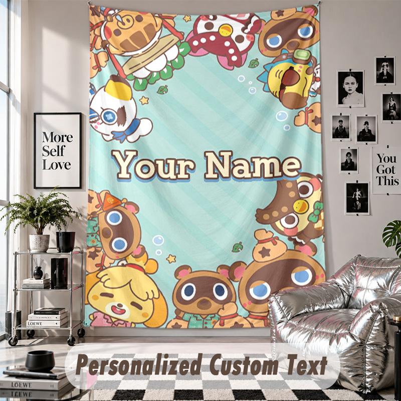 Custom Tapestry Wall Hanging, Animal Crossing Personalized Name Text Home Wall Decor