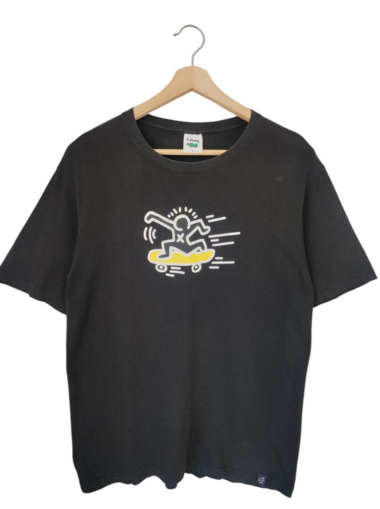 Vintage 90s Keith Haring POP SHOP haring USA skateboarding vintage haring pop art scene graphic black Large size haring skates for life