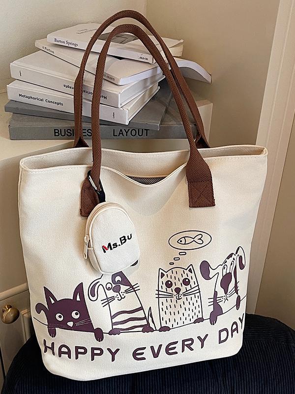 Autumn Winter Lightweight Canvas Tote Bag - Versatile Large Capacity Shoulder Bag for Women and College Students