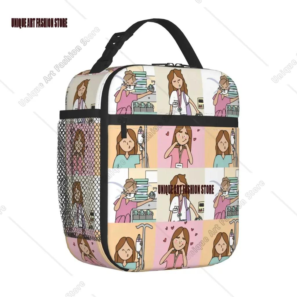 Enfermera En Apuros Collage Insulated Lunch Bags Portable Lunch Container Cooler Bag Lunch Box Tote College Picnic Girl Boy