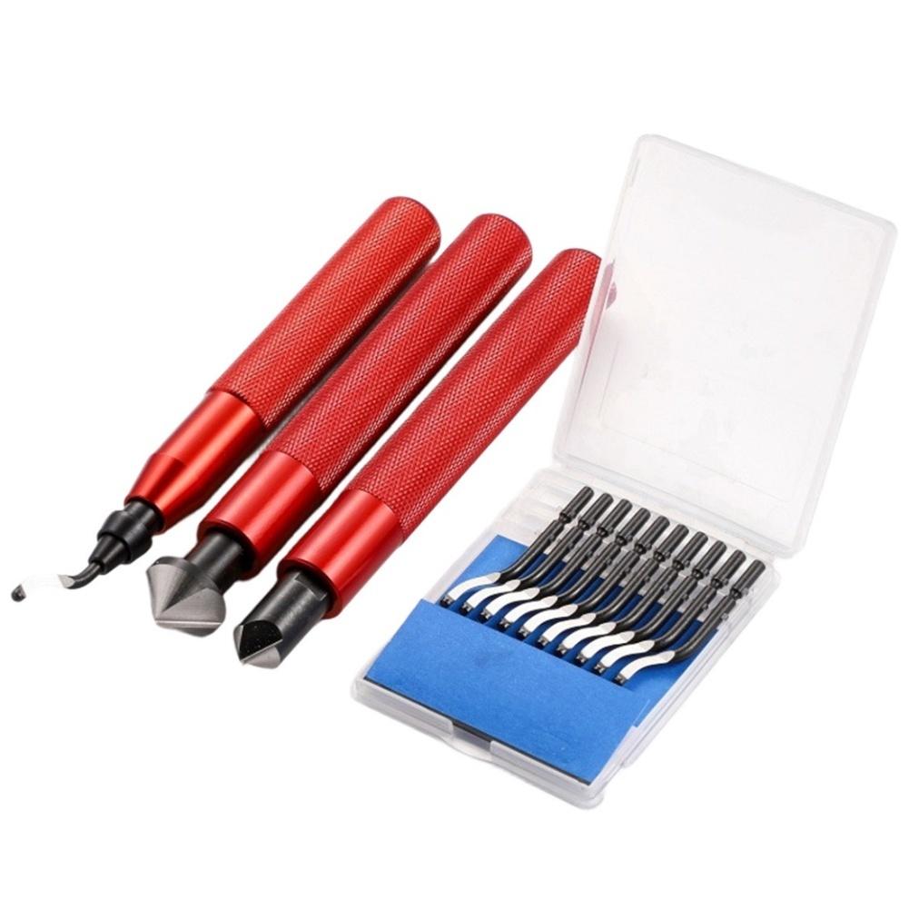 Ergonomic Deburring Tool Kit with 2 Countersink Hand Reamers and 10 HSS Blades for Precise Burr Removal on Various Materials