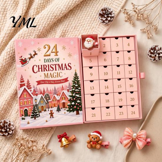 Christmas Party Hair Styling 24-Day Clip Advent Calendar, Girls Countdown Box with Sweet Style Accessories 24 Cute Hairpins, Holiday Gift, DIY Clips