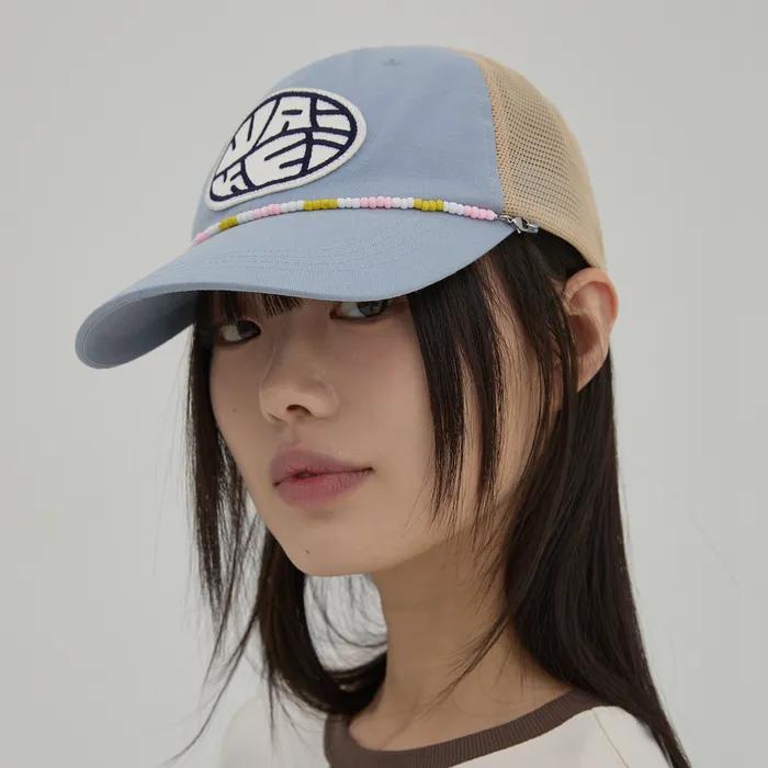 Detachable Bead String Mesh Ball Cap Sky Blue