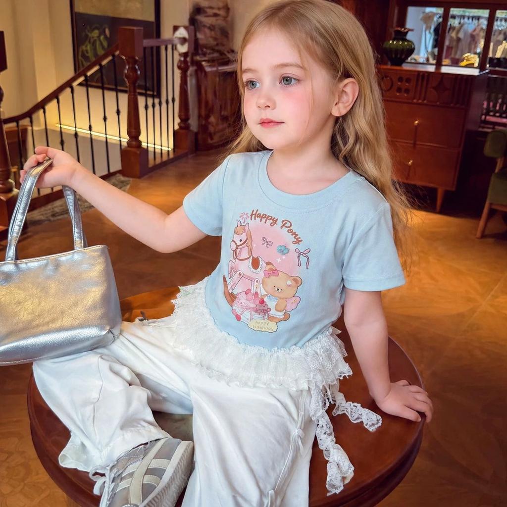 Girls Summer Lightweight Cartoon Short Sleeve T Shirt Cute Princess Top