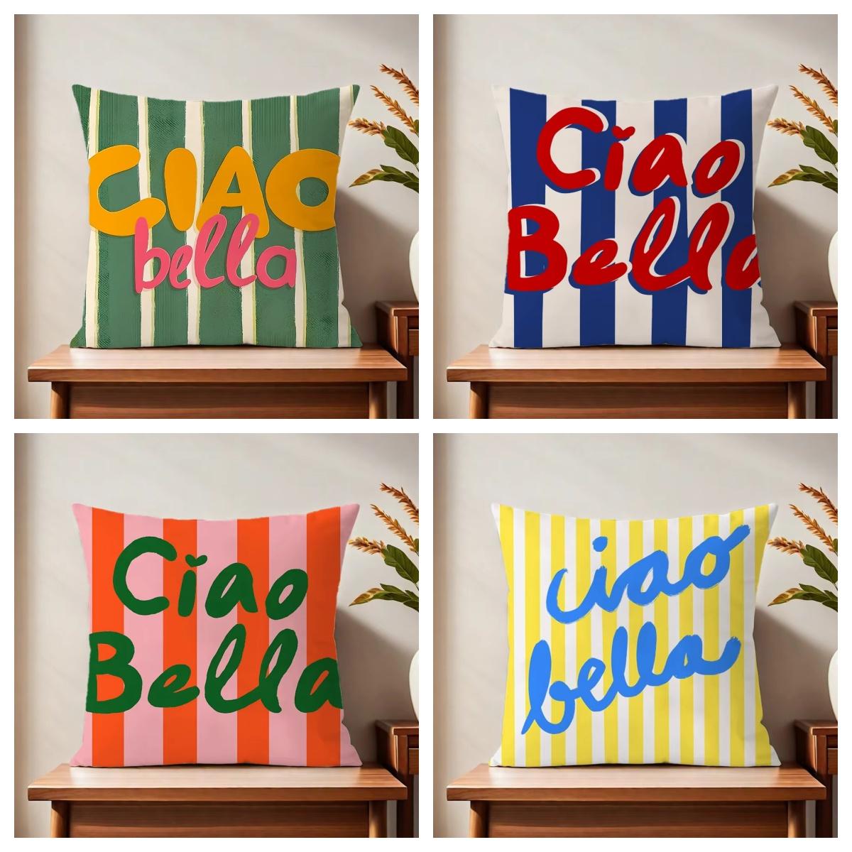 Panika Chen Unisex 1Pc Ciao Bella Italian Quote Throw Pillow Cover, 2D Double-Sided Print Soft Polyester Cushion Case For Home Sofa Bedroom Car Dec