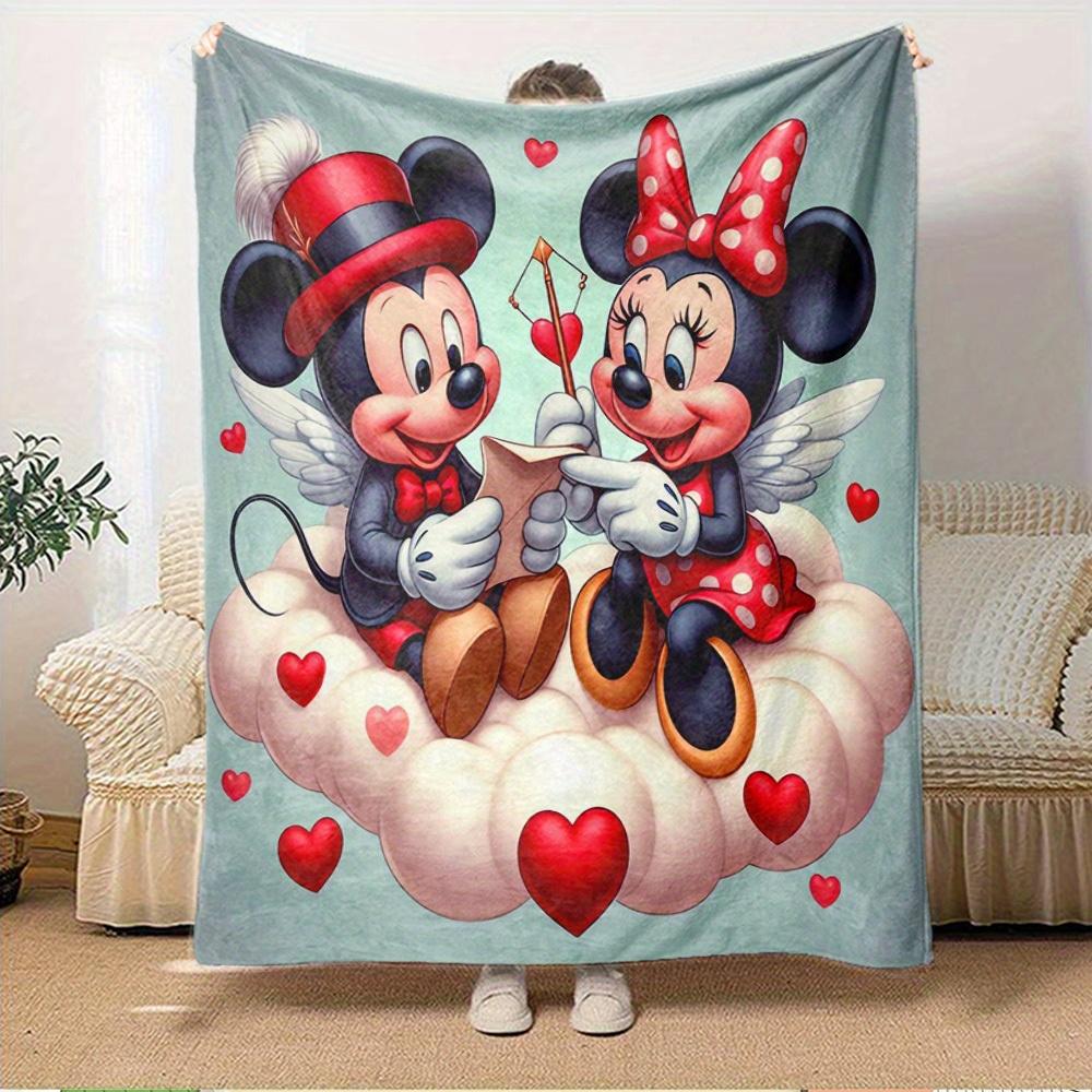 1pc Flannel Valentine's Day Couple Gift - Romantic Minnie Mouse and Minnie Mouse Love Story Bed Throw Blanket, Sofa Cover, Home