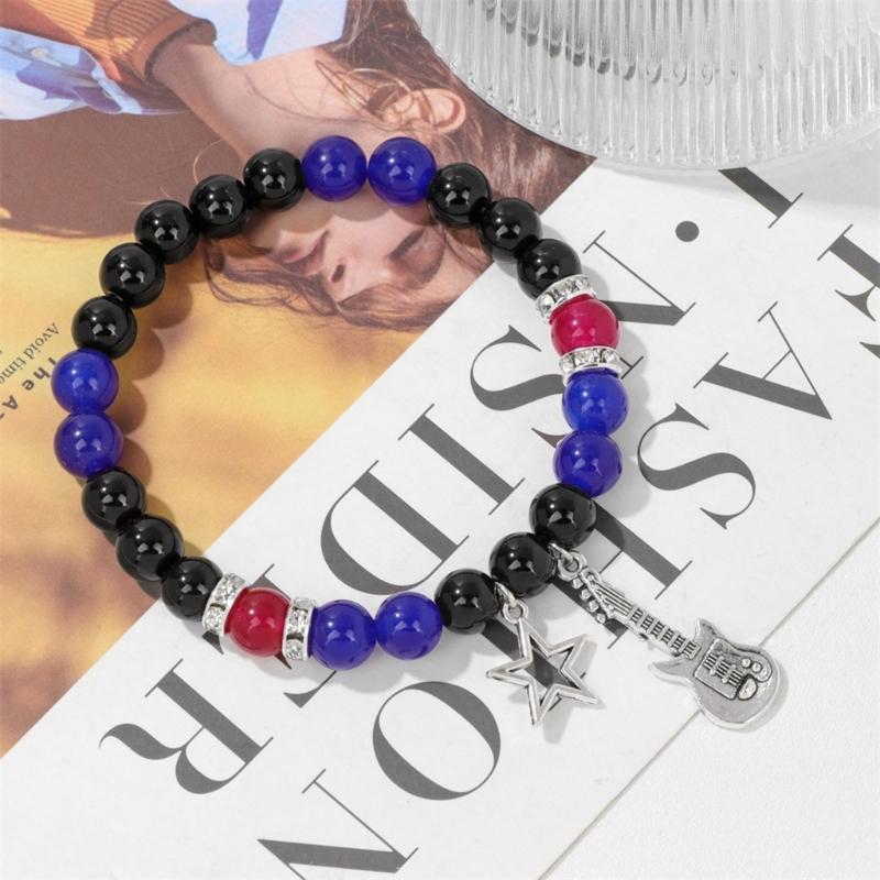 Magnetic Couple Matching Bracelets Best Friend Bracelet Guitar Star Charm Elastic Beaded Wristchain Birthday Jewelry