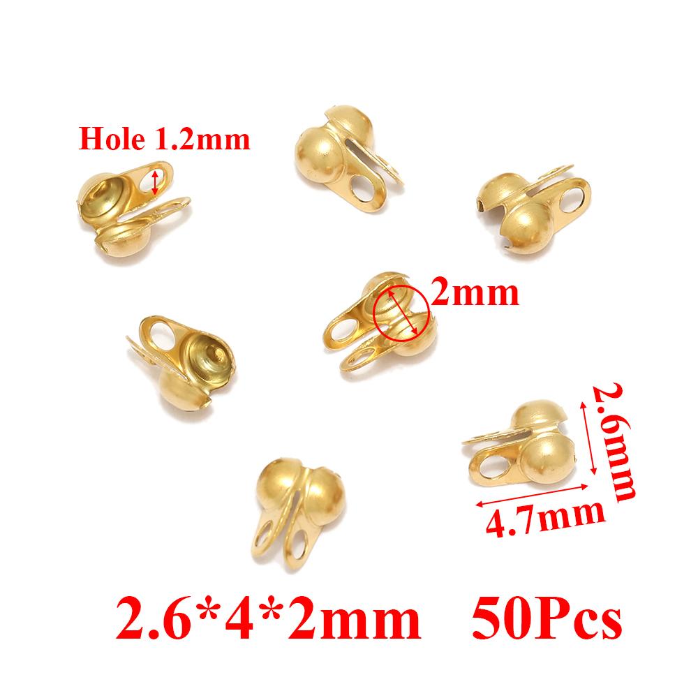 50-100pcs Gold Fitting Stainless Steel Ball Chain Calotte Crimps Beads Connectors End Clasps for DIY Bracelet Necklace Making