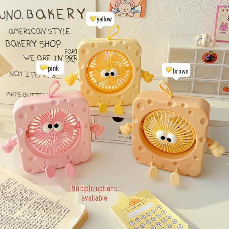 Compact USB Rechargeable Cheese-Shaped Desktop Fan with Three Speeds