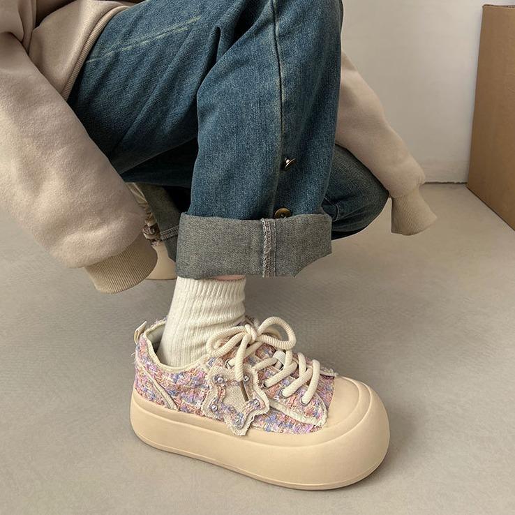 Thick-soled casual small fragrant style versatile thick-soled little white shoes women's 2025 new autumn and winter canvas shoes popular low-top board