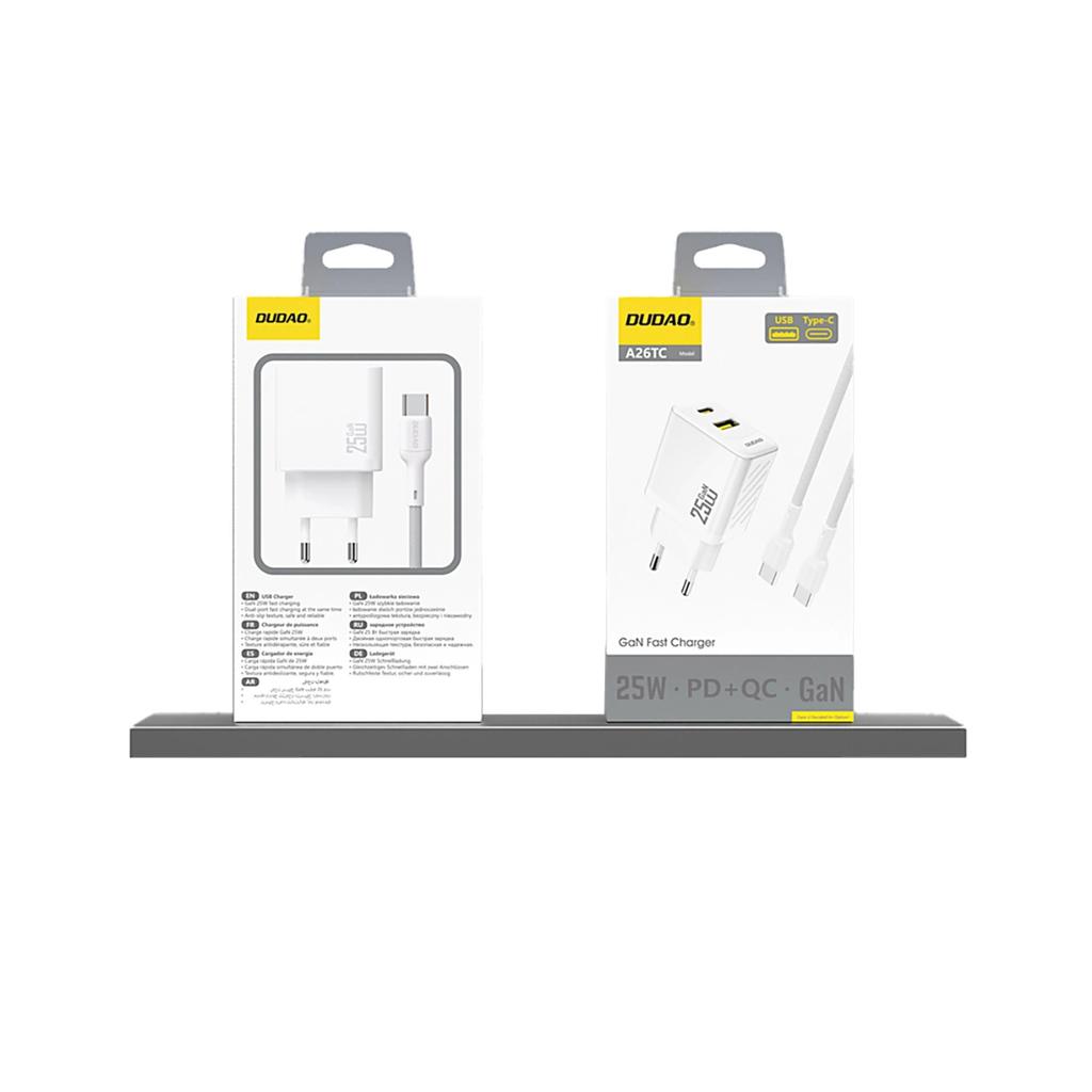 Ładowarka Dudao A26T Gan 25W Usb-A, Usb-C - Biała