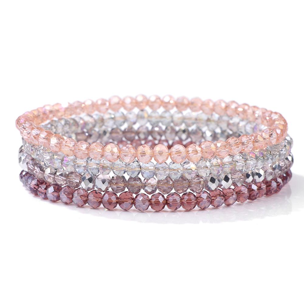Set da 4 Pezzi Braccialetti Elastici con Perline di Cristallo Lucido Bohemien Facettati Colorati Braccialetti con Perline di Vetro di Cristallo Set di Braccialetti per Donne