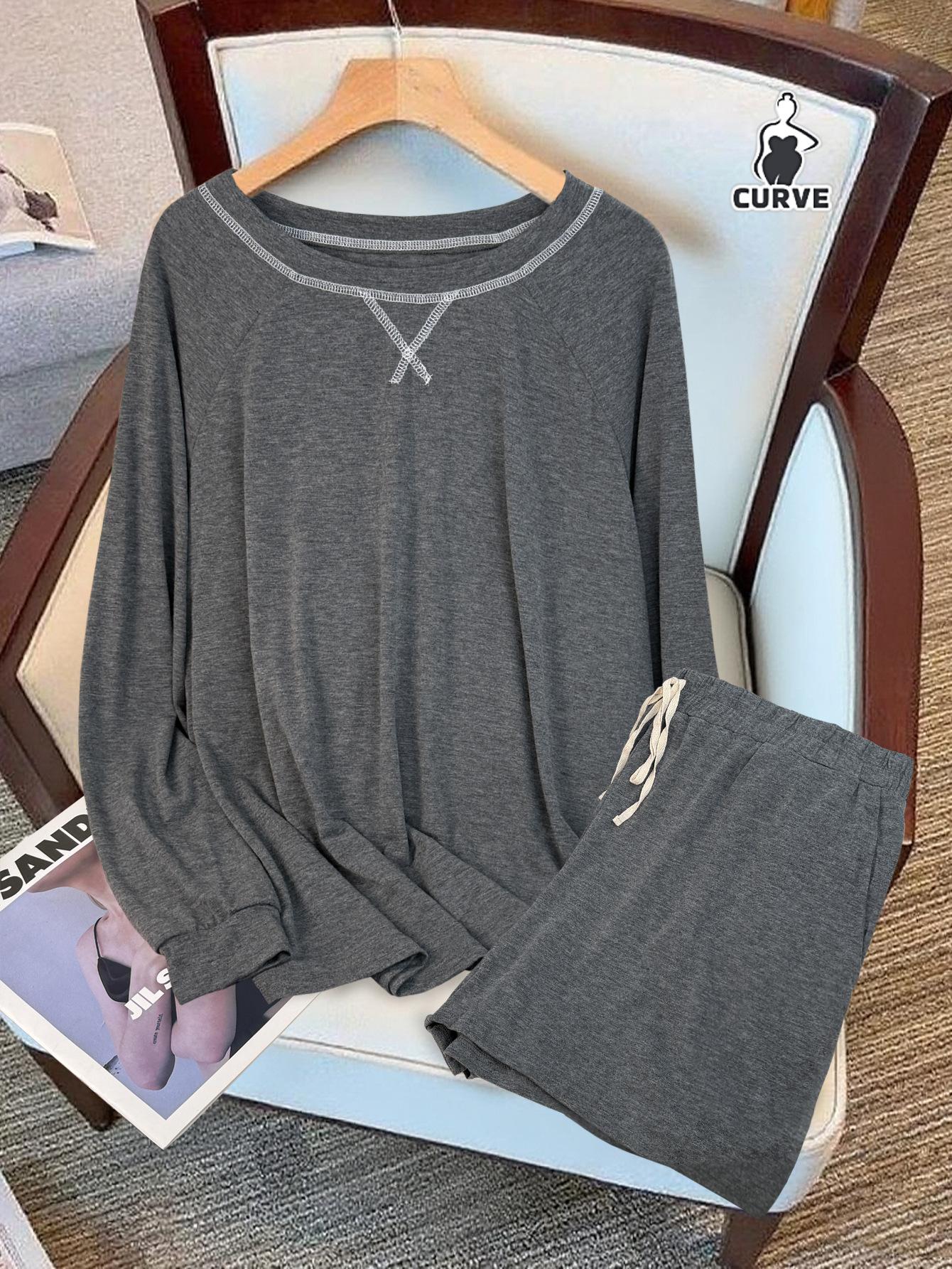 Foreign trade Amazon casual loose suit European and American new comfortable gray versatile simple long-sleeved loose pants suit 1XL серый