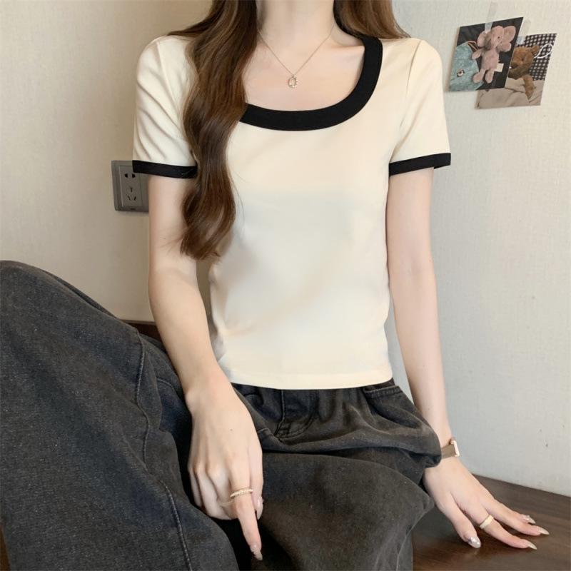 Women's Summer 2025 Slim Fit Square Neck Short-Sleeve Top