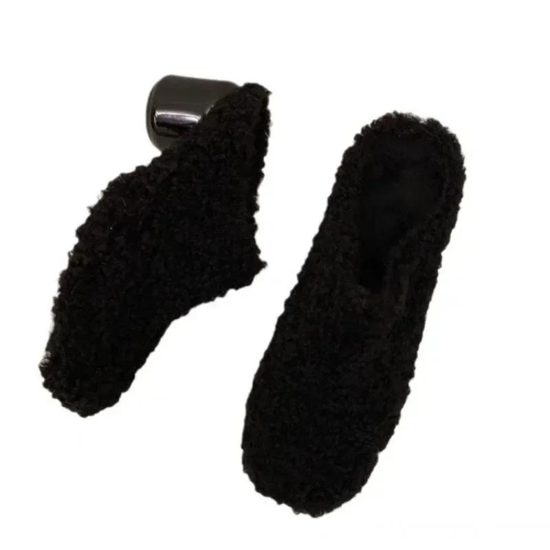 Fashion Women's Shoes 2024 High Quality Baotou Women's Slippers Fashion Short Plush Daily Slippers Women Hot Sale Solid Heels Women