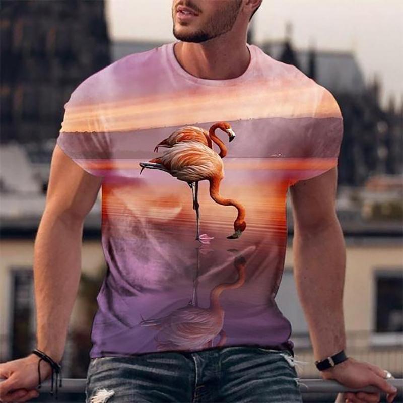 3D Printed Flamingo Animals T Shirt Men's Funny Pattern Tees Summer Harajuku Round Neck Tops Oversized Short Sleeves T-Shirts