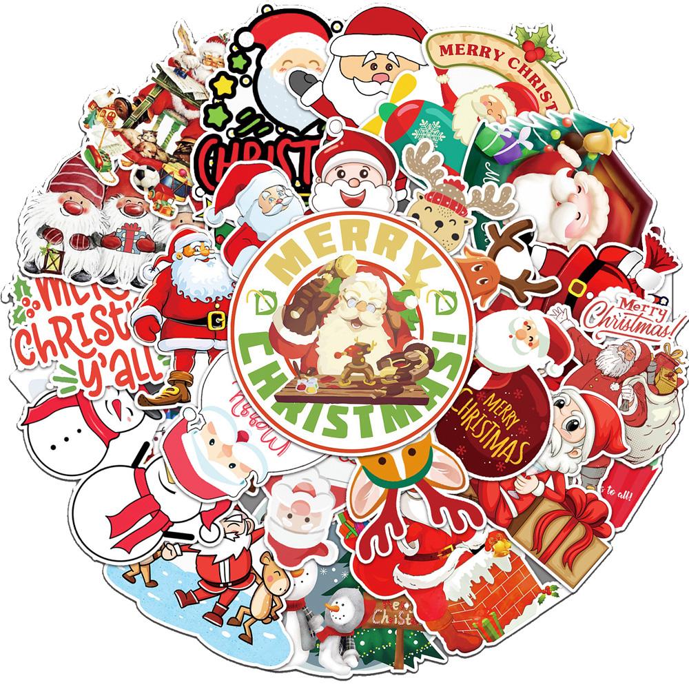 10/30/50pcs Cute Christmas Series Stickers Kawaii Cartoon Santa Claus Sticker Water Bottle Suitcase Phone Graffiti Decals Decor
