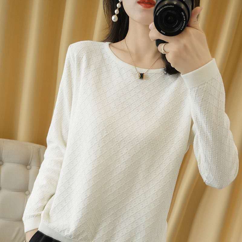 Aushöhlen Einfarbiger Pullover Koreanische Version Locker Langärmeliges Oberteil Damen Strickpullover