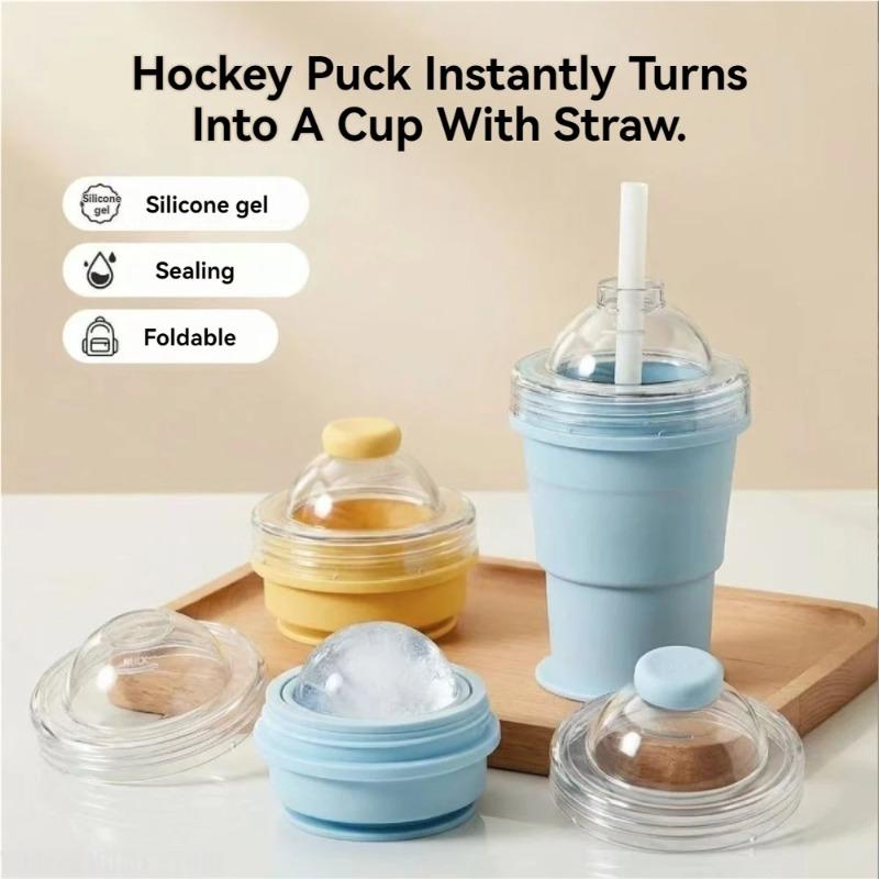 New 325ml Foldable Silicone Straw Cup Collapsible Water Mugs with Ice Ball Summer Coffee Cold Drinks Portable Travel Straw Cups