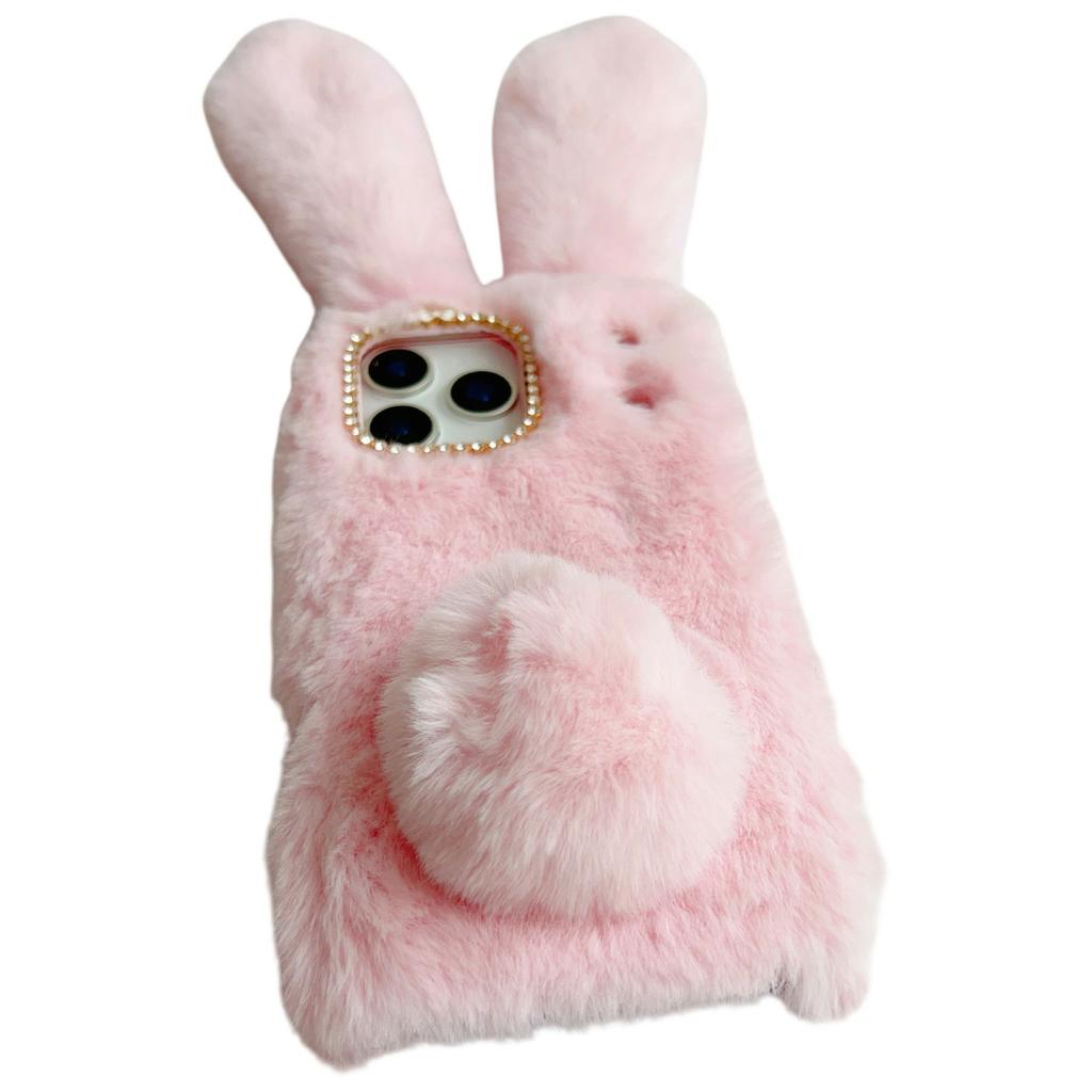For iPhone 17 Pro Case Plush Cute Bunny Winter Fluffy TPU Phone Cover