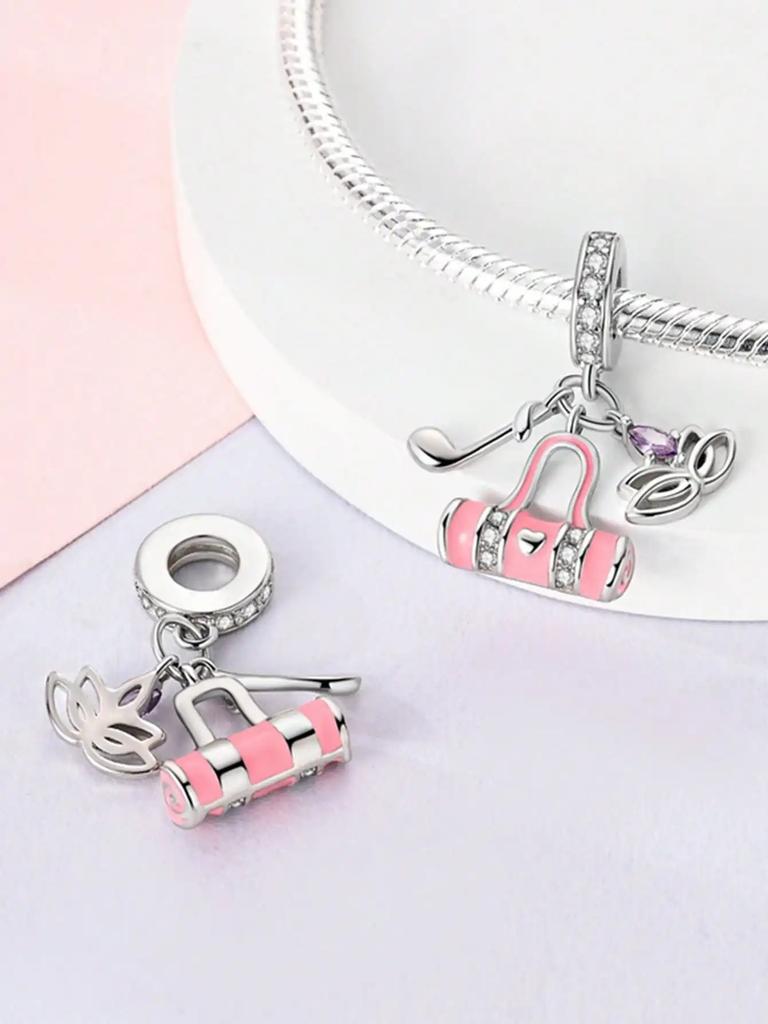 Copper Metal Plated Authentic Original Charm Bead Components Pink Heart Basketball Bead Components Compatible With Bracelet High Quality Fine Jewelry